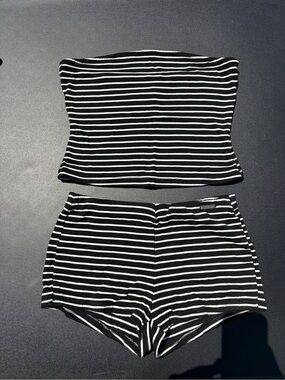 Striped Black & White Tube Top and Shorts Set